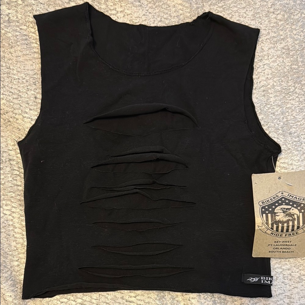 Black Bikers Image Sleeveless Top